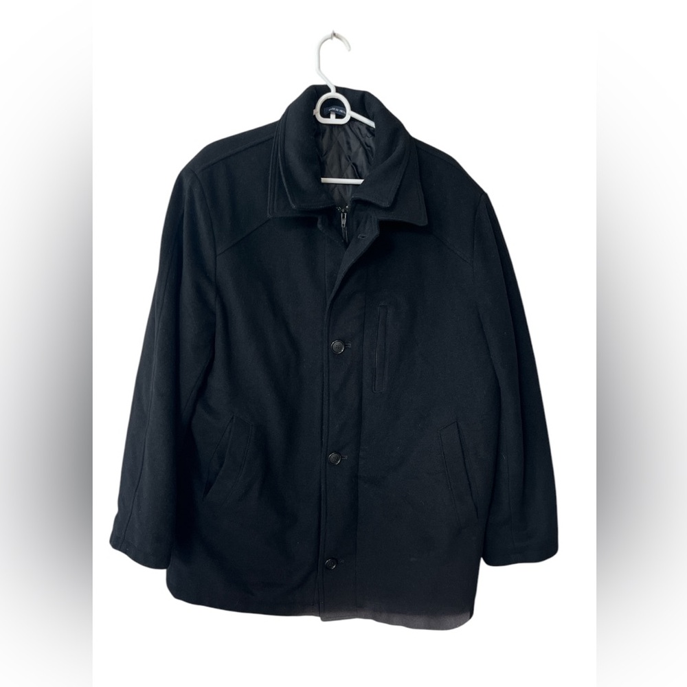 Chaps Men’s Single Breasted Mid Length Wool Pea Coat Black Quilted Size Large